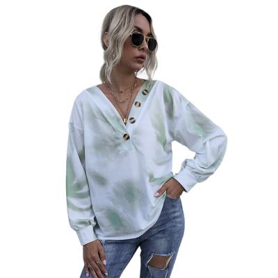 China Keep Warm 2021 Hot Selling Style V-neck Hot Fashion Tie Dye Gradient Long Sleeve Ladies Loose Bottoming Sweater for sale