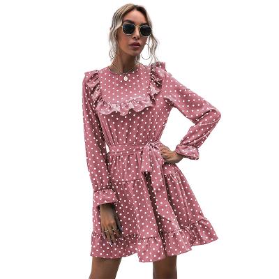 China European and American trumpet retro polka dot ruffle dress long sleeve women casual autumn 2021/sexy for sale