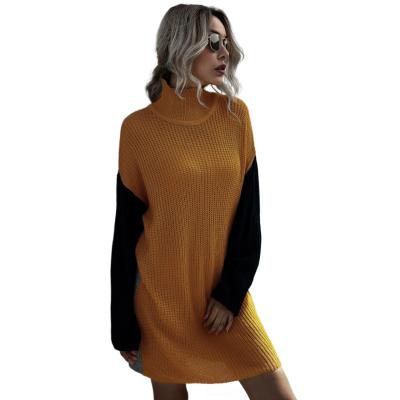 China 2021 casual/sexy autumn and all-match new color-block winter sweater women's slim fit knitted long-sleeved long skirt for sale