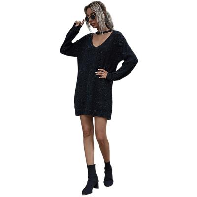 China Retro Casual/Sexy Sweater Knitted Ladies Casual Dress Fashion Long Sweater Dress for sale