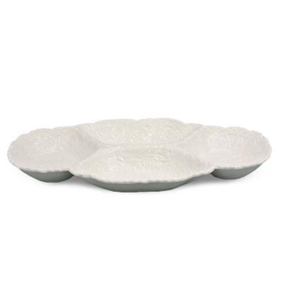 China Factory Supply CLASSIC European Style Wedding Ceramic Dish 4 Compartments Dish Divided Ceramic Snack Dishes for sale