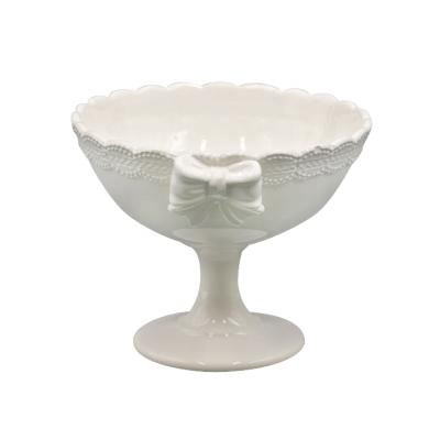 China Factory Supply CLASSIC Ceramic Party Fruit Bowl Candy Bowl With White Bowknot for sale