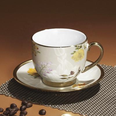 China Wholesale Stocked Cheap Gold Handle Coffee Cup Turkish Ceramic Tea Cup And Saucer For Home Cafe for sale