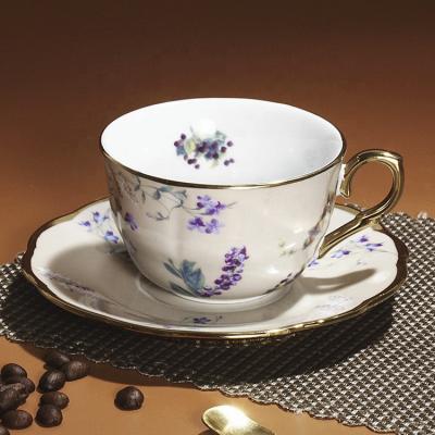 China Arabic stocked drinkware cup and saucer 220ml decal glazed ceramic gold rim coffee cup set tea cup with saucer for sale