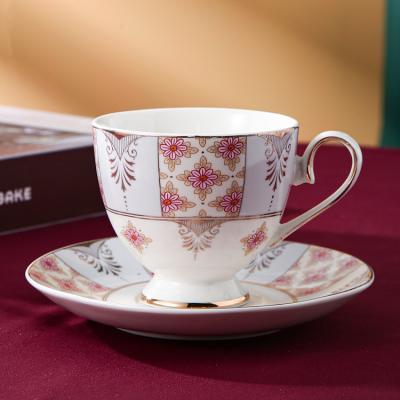 China Stocked British Royal Floral Latte Tea Cup Set Classic Gold Rim Design Espresso Coffee Tea Cup and Saucer for sale