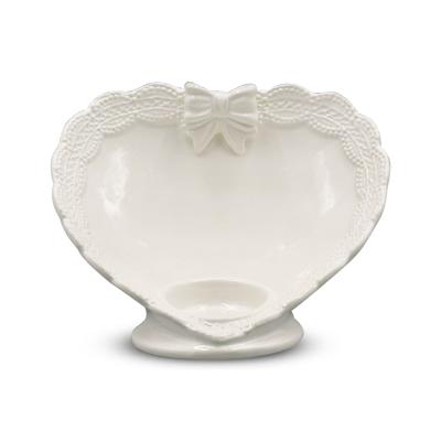 China Factory Direct Decoration Light Ceramic Candle Holder Porcelain Heart Shape White Tea Light For Home Decor for sale