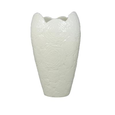 China CLASSIC Embossed Elegance Rose Design Ceramic Flower White Porcelain Vase for sale