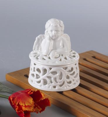 China Hot-selling KF150564A viable creative tabletop decorative ceramic ornament box with type ware angel holiday feature Eco tableware product for sale