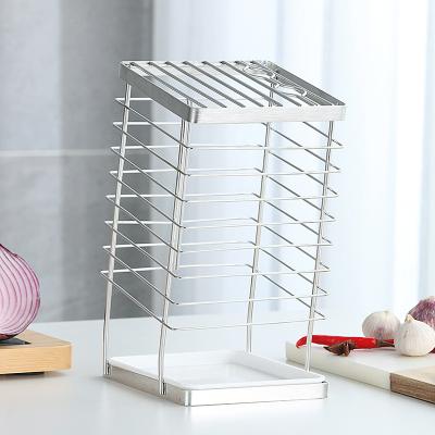 China Morden Stainless Steel Knife Holder Multifunctional Kitchen Products Storage Holder Floor Kitchen Knife Punch-free Rack for sale