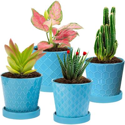 China Europe Blue Ceramic Planter With Drain Hole Cactus Planter Home Decor Centerpiece Decorative Crafts for sale