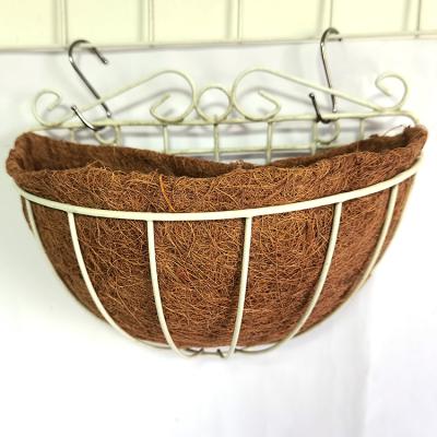 China Wholesale Custom Durable Garden Balcony Hanging Basket 12 Inch Half Wall Flower Basket Flower Coconut Silk Metal Hanging Basket for sale