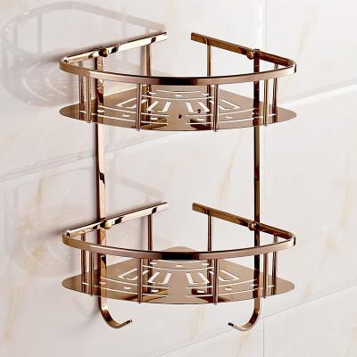 China Wall Mounted Type Bathroom Shower Corner Shelf Rose Gold Wall Mounted Shower Trolley Shelf for sale