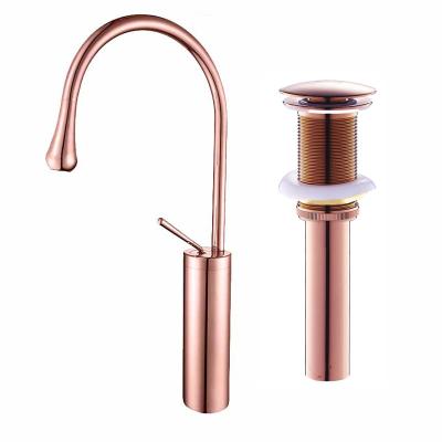 China Popular Metered Faucets Rose Gold Lavatory Faucet New Design Bathroom Basin Faucet With Pop Basin Drain for sale