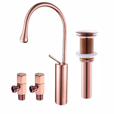 China Rose Gold Sink Faucet Metered Arc High Top Faucets Bathroom Sink Faucet With Valve Drain And Corner Basin Set for sale