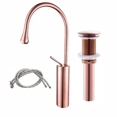 China Metered Faucets Maker Rose Gold Mixer Tap Bathroom Faucet Basin Faucet Brass Noise Drain for sale