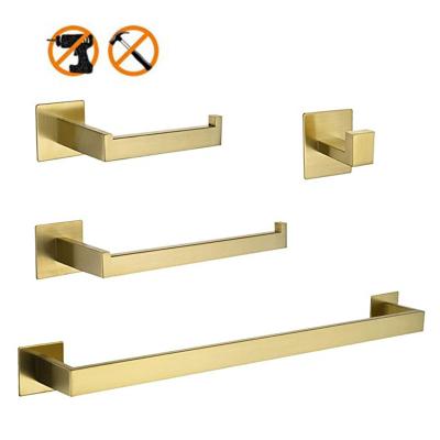 China Eco - Friendly Modern Brushed Gold Bathroom Accessories No Drilling 4 Pieces Set for sale