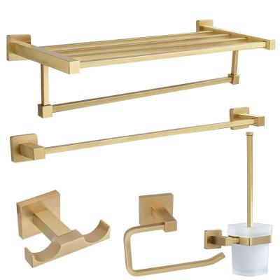 China Stocked Brushed Gold Wall Mount Bathroom Accessories Set for sale