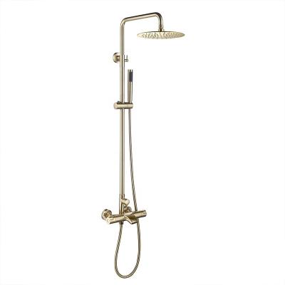 China With Diverter Rain Shower System Thermostatic Mixer Tap Sets Triple Function Brushed Gold With Adjustable Slide Bar Shower Head for sale