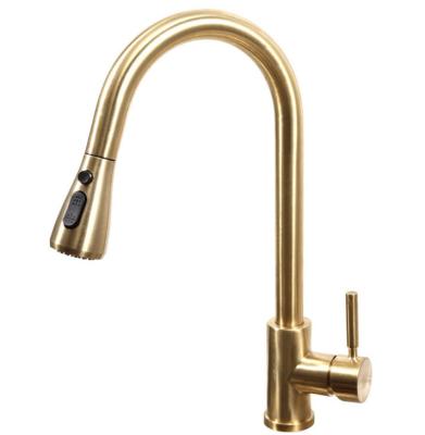 China Sense Faucets Modern Design Brushed Gold Pull Out Kitchen Water Faucet for sale