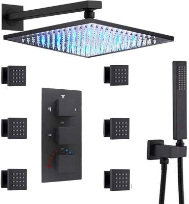 China With Diverter Matte Black Wall Mounted LED Rainfall Shower Head System With Thermostatic Mixer Valve for sale