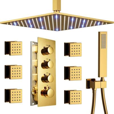 China With Diverter Thermostatic Shower System Brass Ceiling Mounted LED Bathroom Rainfall Shower Faucet Mount Set for sale