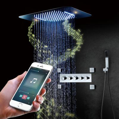 China Colorless Remote Control LED Bathroom Sliding Bar 64 Light Music Shower Set Phone Play Music Shower System for sale