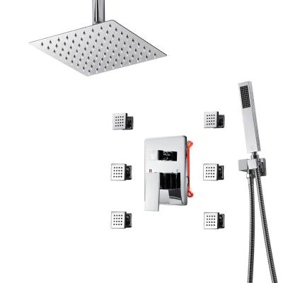 China Without Switch Massage Shower Jets Shower System Chrome Square Rainfall Shower Set for sale