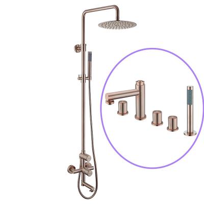 China Sliding Bar Champagne Gold Free Rain Shower Set Wall Mounted Bath Shower Tub Mixer Tap for sale