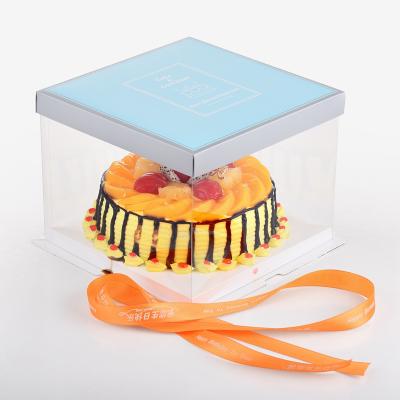 China 10inch Food Grade Custom Clear Biodegradable Square Wedding Box Cake Packaging Boxes With Lids for sale