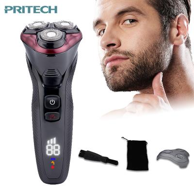 China PRITECH IPX6 Triple Blade LCD Display USB Rechargeable Cordless Replaceable Head Work Electric Shaver for sale