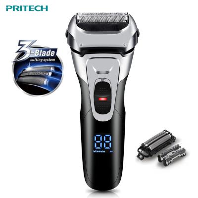 China PRITECH Triple Blade Swapping Triple Blades LCD Display Shaving Machine IPX6 Waterproof USB Rechargeable Electric Shaver For Men for sale