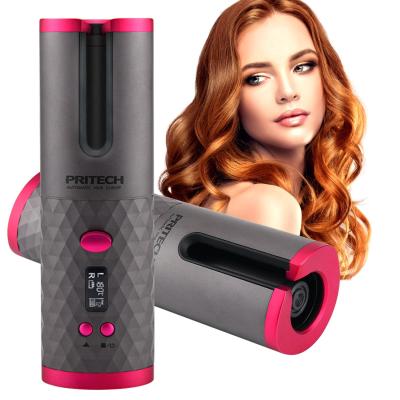 China Pritech LCD Display Temperature Control Mini Rechargeable Wireless Smart Automatic Curling Hair Curler for sale