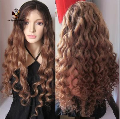 China Popular Deep Wave Full Wave Brazilian Hair 100% Full Lace Wigs 1b/30 Glueless Silk Top Ombre Wig for sale