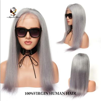 China Beautiful Color Brazilian Natural Gray Silky Straight Hair Full Lace Quality Amplitude Wave Wigs Gray Hair for sale