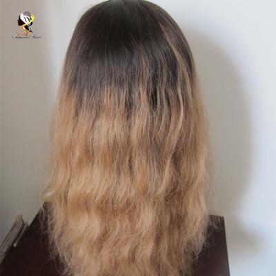 China Body Wave Ombre Brown And Ash Blonde Lace Front Wig Wavy Hair for sale