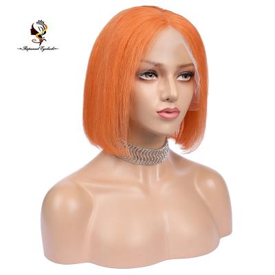 China Short Wave Silky Straight Bob Pre ​​Plucked Lace Front Wigs For Women Color Orange Color Middle Part Brazilian Hair Lace Wig for sale