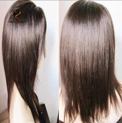 China Dark Brown #2 Yaki Brazilian Remy Human Hair Lace Front Wigs With Bangs for sale