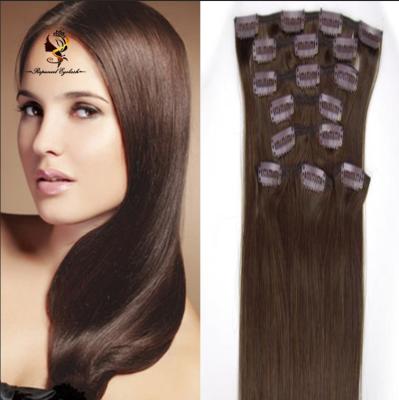 China Indian Virgin Silky Straight Wave 9A Grade #4 Clip In Hair Extensions Silky Straight Hair Extensions Clips for sale