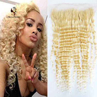 China Blonde Deep Wave Headband Lace Up Closure With Baby Hair Ear To Ear Headbands 13x4 Hair Piece Free Deep Wave 613 Lace Transparent Headband for sale