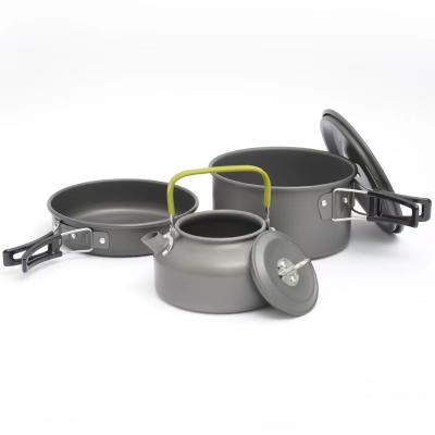 China 3 Pcs Viable Nonstick Cookware Combination Outdoor Camping Pot Set Titanium Cook Pot Pure Titanium Cookware Sets Nonstick Wok Pan Set for sale