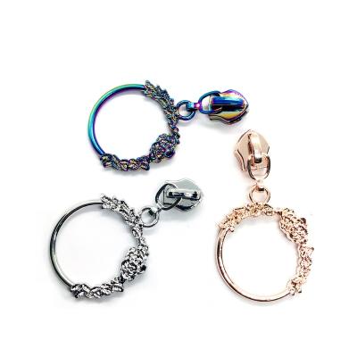 China 5# Nickel Free Zipper Flower Zipper Slider Head Circle Shape Nylon Sewing Accessories Teeth Zipper Pull Rainbow Rose Gold Color for sale