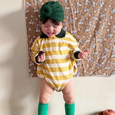 China Long Sleeve Stripe Knitted Baby Boys Romper Vendors Newborn Boutique Unisex Baby Clothes for sale