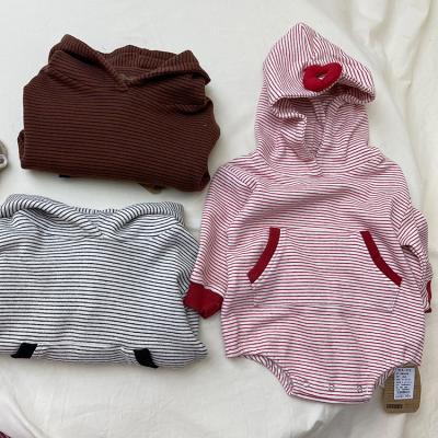 China Wholesale Long Sleeve Factory Button Hooded Snap Jumpsuit Stripe Long Sleeve Winter Baby Knit Romper for sale