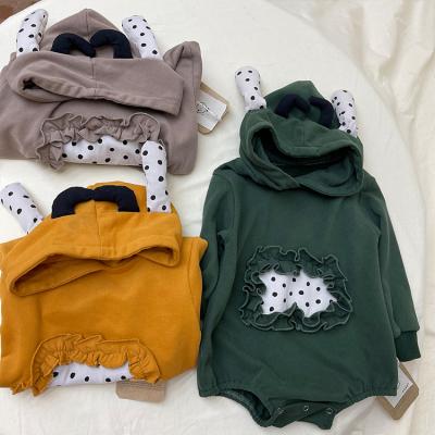 China New Army Green Sweatshirt Cute Newborn Baby Unisex Hoodie Long Sleeve Romper For Boy for sale