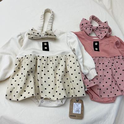 China Winter Newborn Baby Jumpsuit Stitch Baby Romper Dress Toddler Clothes Long Sleeve Sweatshirt With Headband for sale