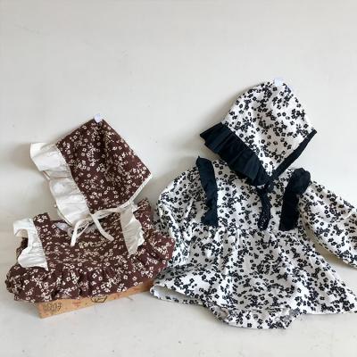 China Wholesale Longsleeve Baby Clothing Romper Hat Set Girls Flower Winter Baby Ruffle Jumpsuits For Baby for sale