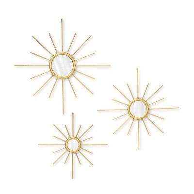 China Sun Minimalist Promotional Flower 3Pcs Set Decoration Living Room Circle Mirrored Wall Decor for sale