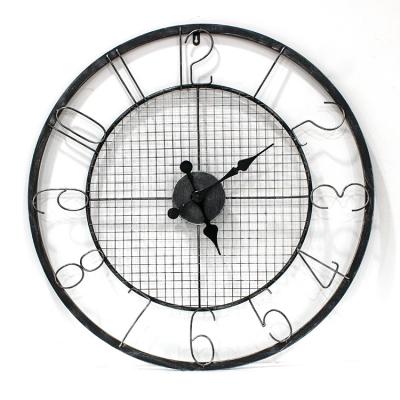 China Best Style Antique Selling Large Rome Numerals Metal Farmhouse Wall Clock Around Industrial Wall Art Housewarming Gift for sale