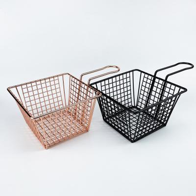 China Sustainable Hot Selling Square Kitchen Tool Stainless Steel Frying Basket With Comfortable Handle for sale