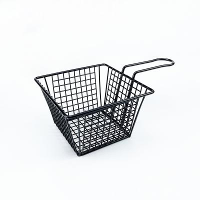 China Viable Stainless Steel Frying Basket Mini Chips Fry Basket Frying Serving Square Basket with Handle for sale